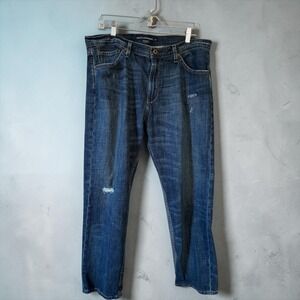 Ralph Lauren Sport Prescott 208 Mens Blue Distressed‎ Y2KStraight Leg Jeans 32